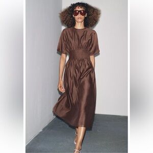 ZARA PLEATED WAIST MIXED KNIT DRESS